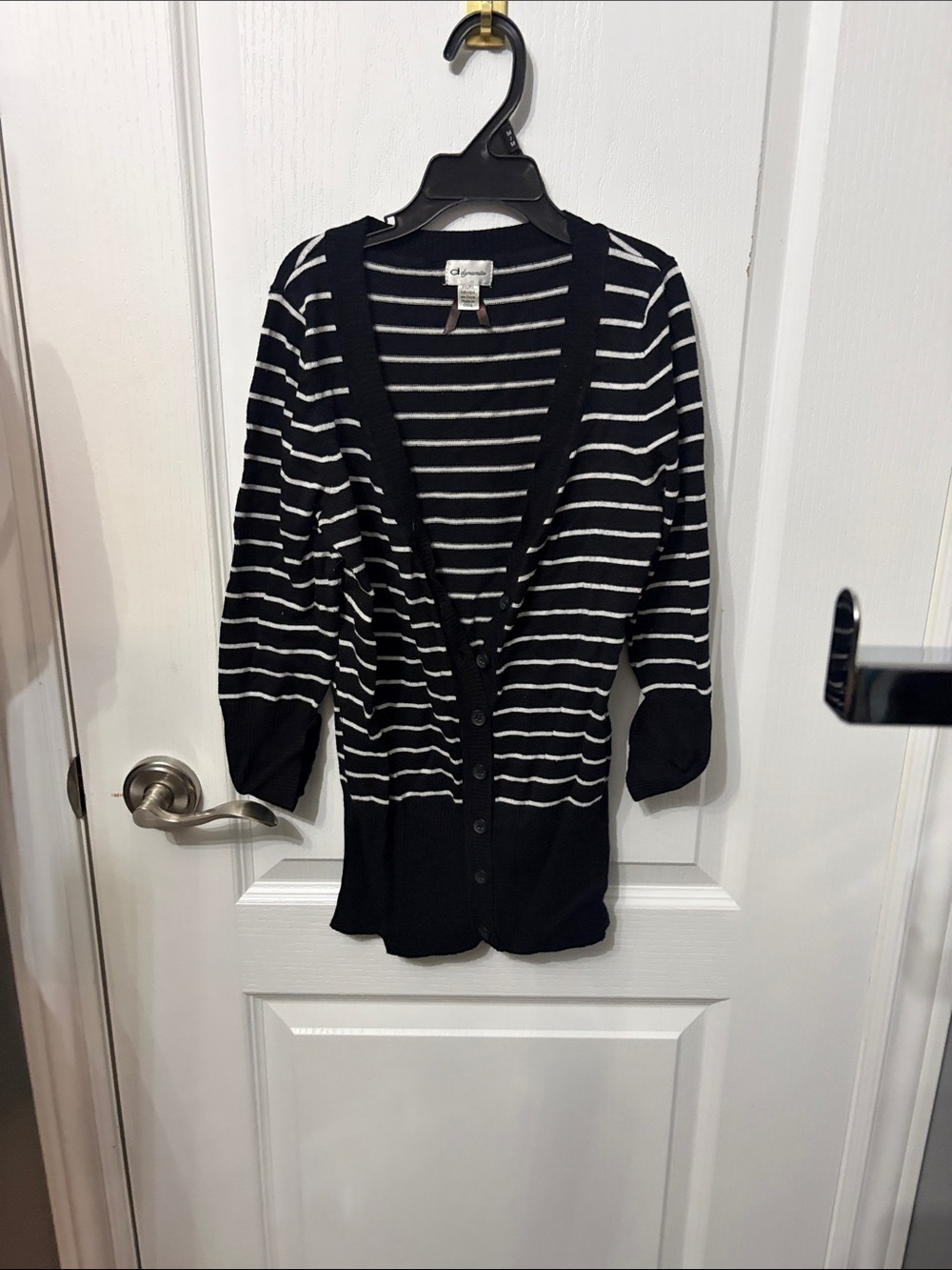 Dynamite Black & White Striped Button-Front Cardigan